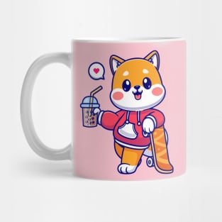 Cute Shiba Inu Drink Boba Milk Tea With Skateboard  Cartoon Mug